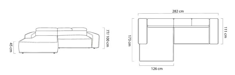Sedacia súprava SUNNY S – rozmery 282 x 173 cm, výška 100/77 cm, sed 45 cm